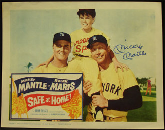 Mickey Mantle Signed Safe at Home Lobby Cards